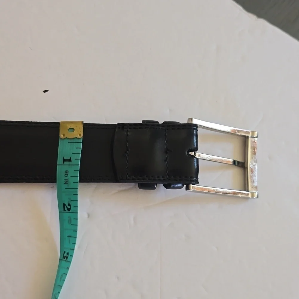 Mens Black Leather Silver Buckle Belt New! Sz.38